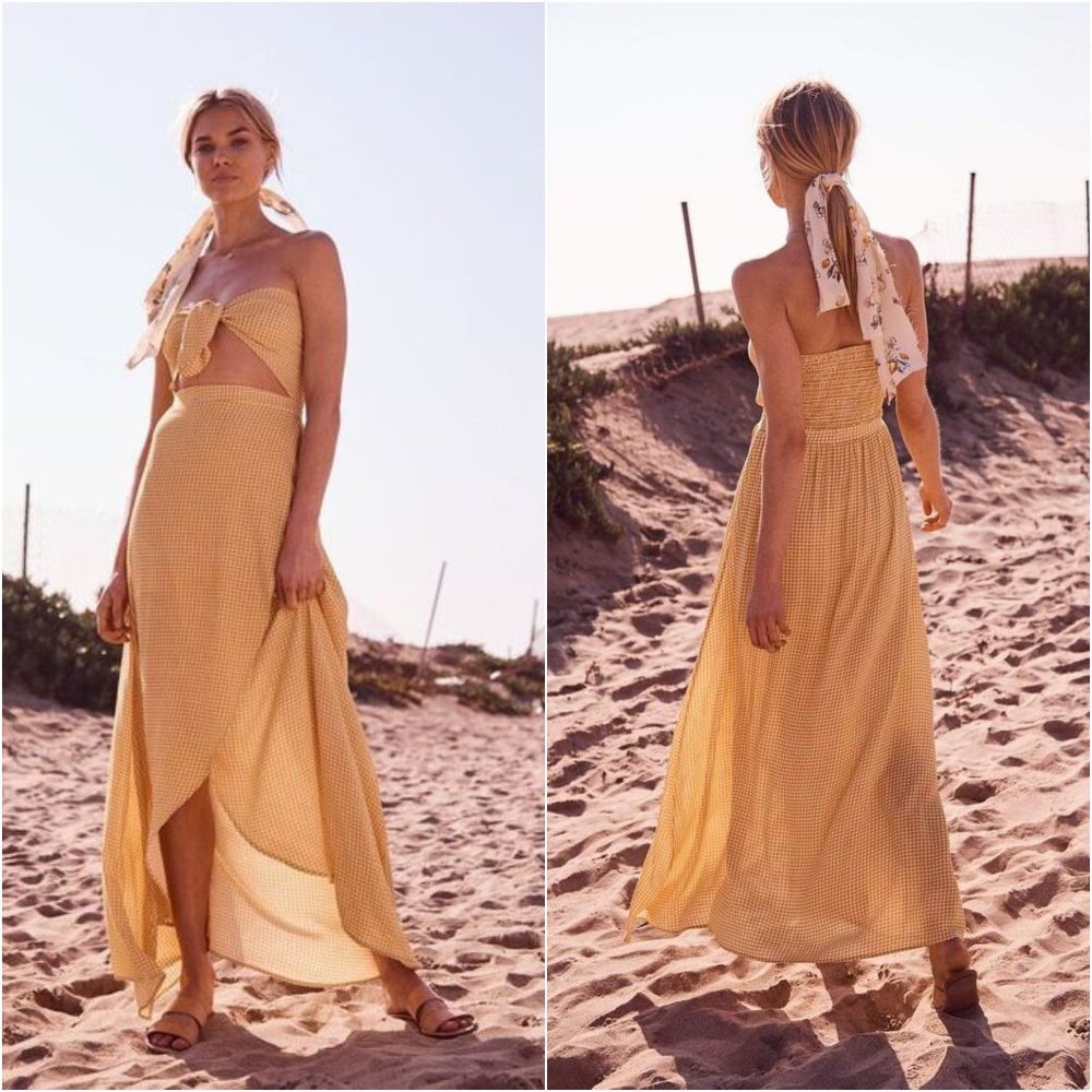 Sage The Label S Lemon Positano Gingham Maxi Dress